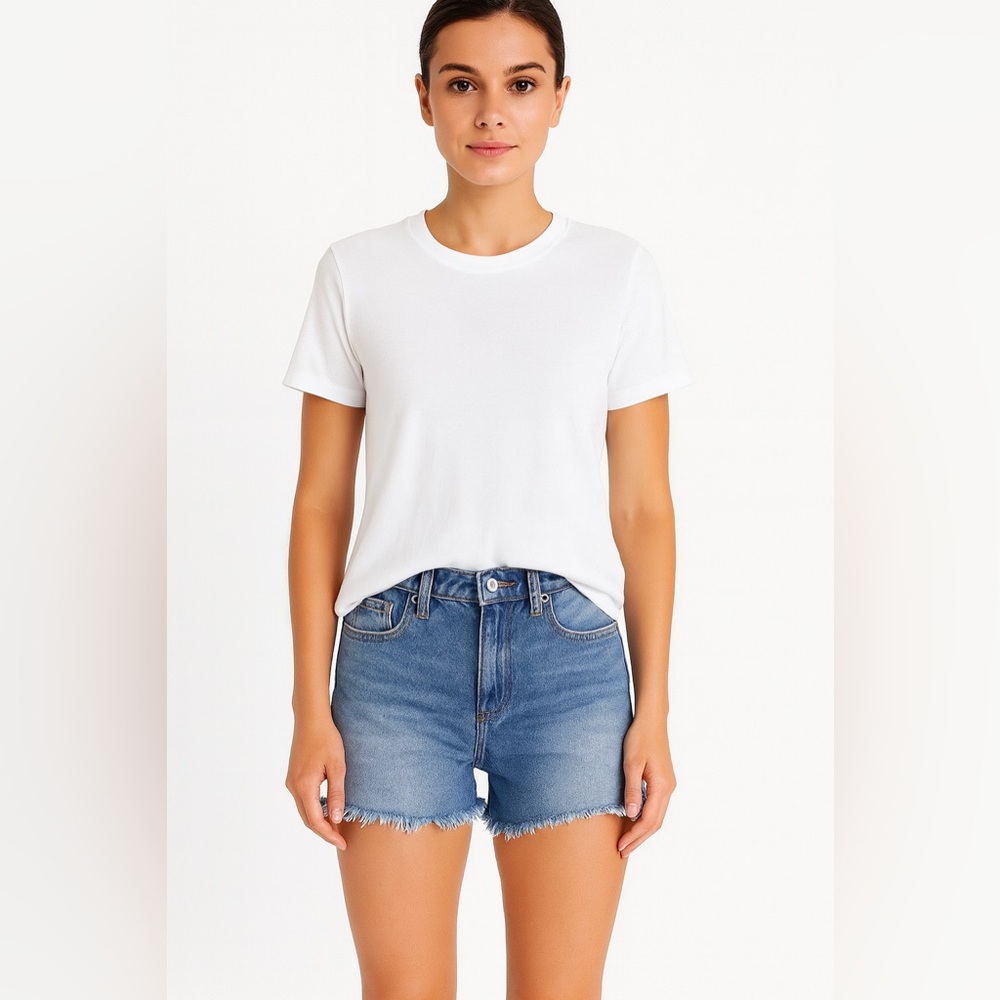 Anthropologie BDG High Waist Distressed Raw Hem Denim Shorts Blue Size 26